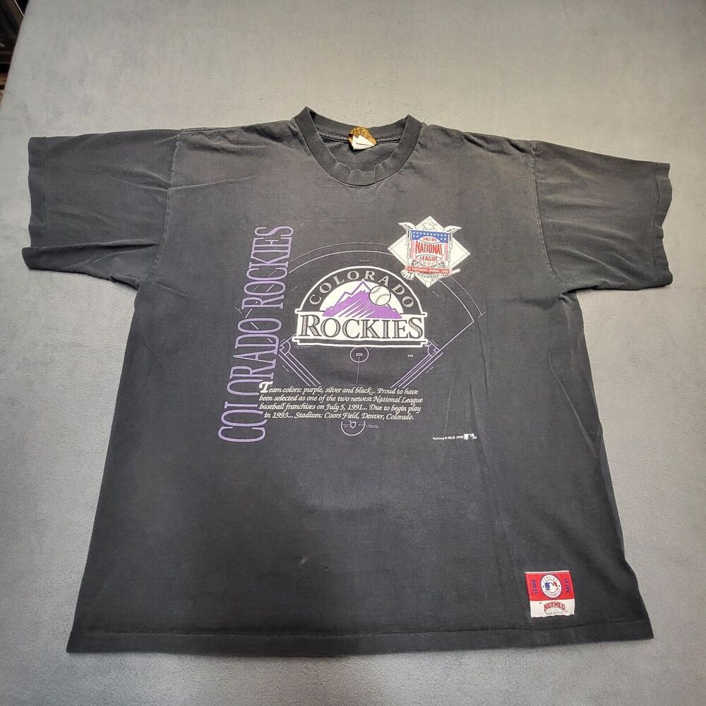 Vintage Nutmeg Colorado Rockies Shirt Mens XL Black MLB Baseball Single‎ Stitch